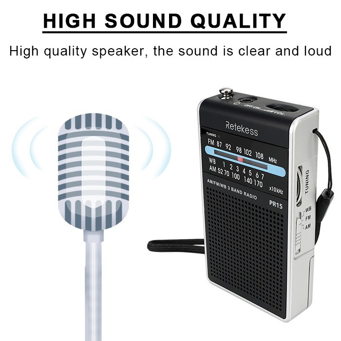 Đầu Máy Radio Retekess PR15 FM AM NOAA Kiểu Dáng Mini Cầm Tay Có Cảnh Báo Thời Tiết