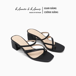 Guốc cao gót xỏ ngón nữ đế vuông 5p đẹp dáng sandal quai mảnh mũi vuông thời trang công sở bAimée & bAmor - MS1681