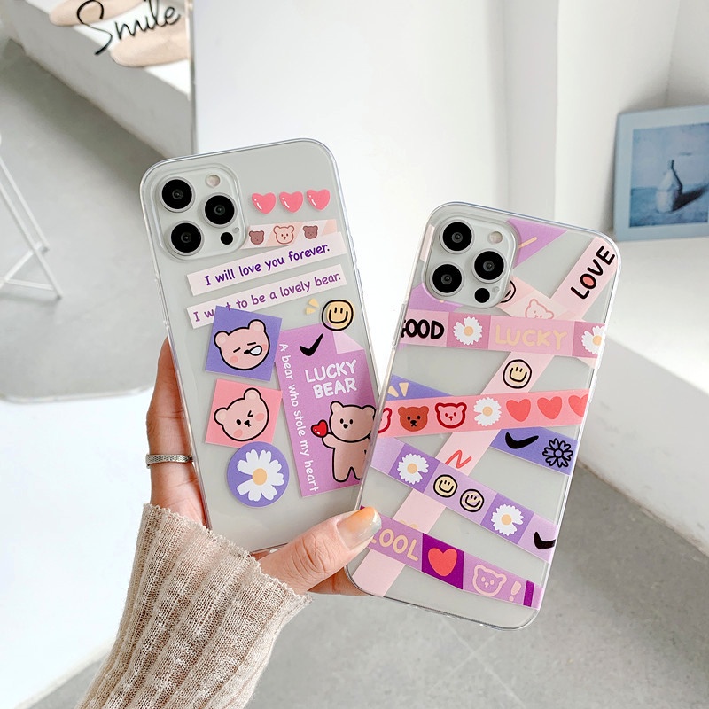 Huawei Y7 Pro/Y6/Y9 Prime 2019 /P smart Z Cute Cartoon Bear Clear Phone Case Shockproof Silicone Soft TPU Back Cover Couple