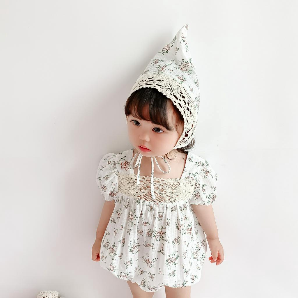 Set áo liền quần và mũ trùm đầu xinh xắn cho bé gái sơ sinh