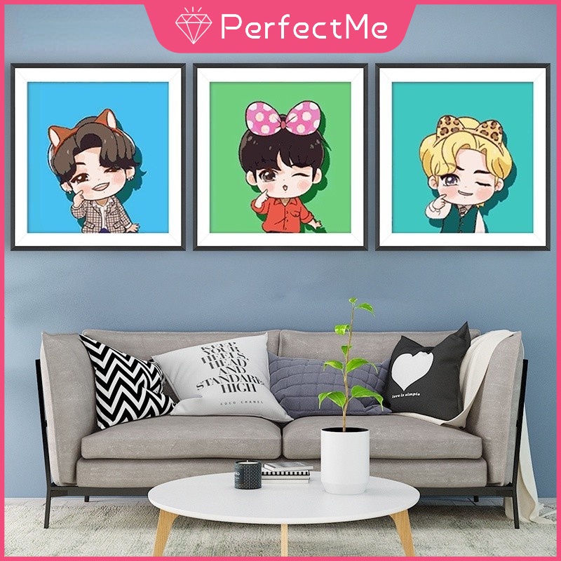 Bộ tranh đính đá 5D DIY hình nhóm nhạc BTS hoạt hình 30x30cm