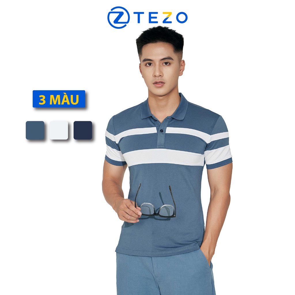 Áo polo nam Tezo hoạ tiết màu phối kẻ ngang ngực năng động thoải mái 22APCT008