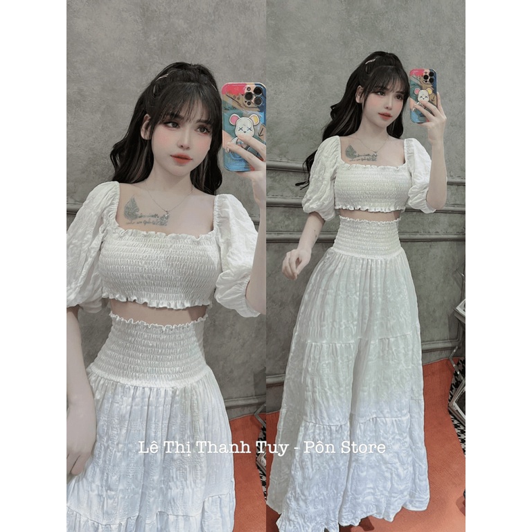 SET ÁO TÓP/ VÁY XẾP LY XỐP CHỈ, CONCEPT ĐI LÀM/ ĐI CHƠI, CHẤT VẢI XIN, MẶC CỰC THÍCH UP