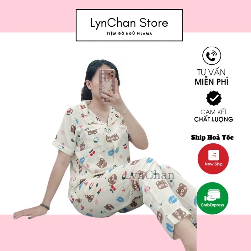 Pijama Đồ Ngủ🌟RẺ NHẤT🌟Vải Đũi Tay Cộc Quần Dài Lynchan Bộ Mặc Nhà Kín Đáo Xinh Đẹp Thanh Lịch Cực Hot