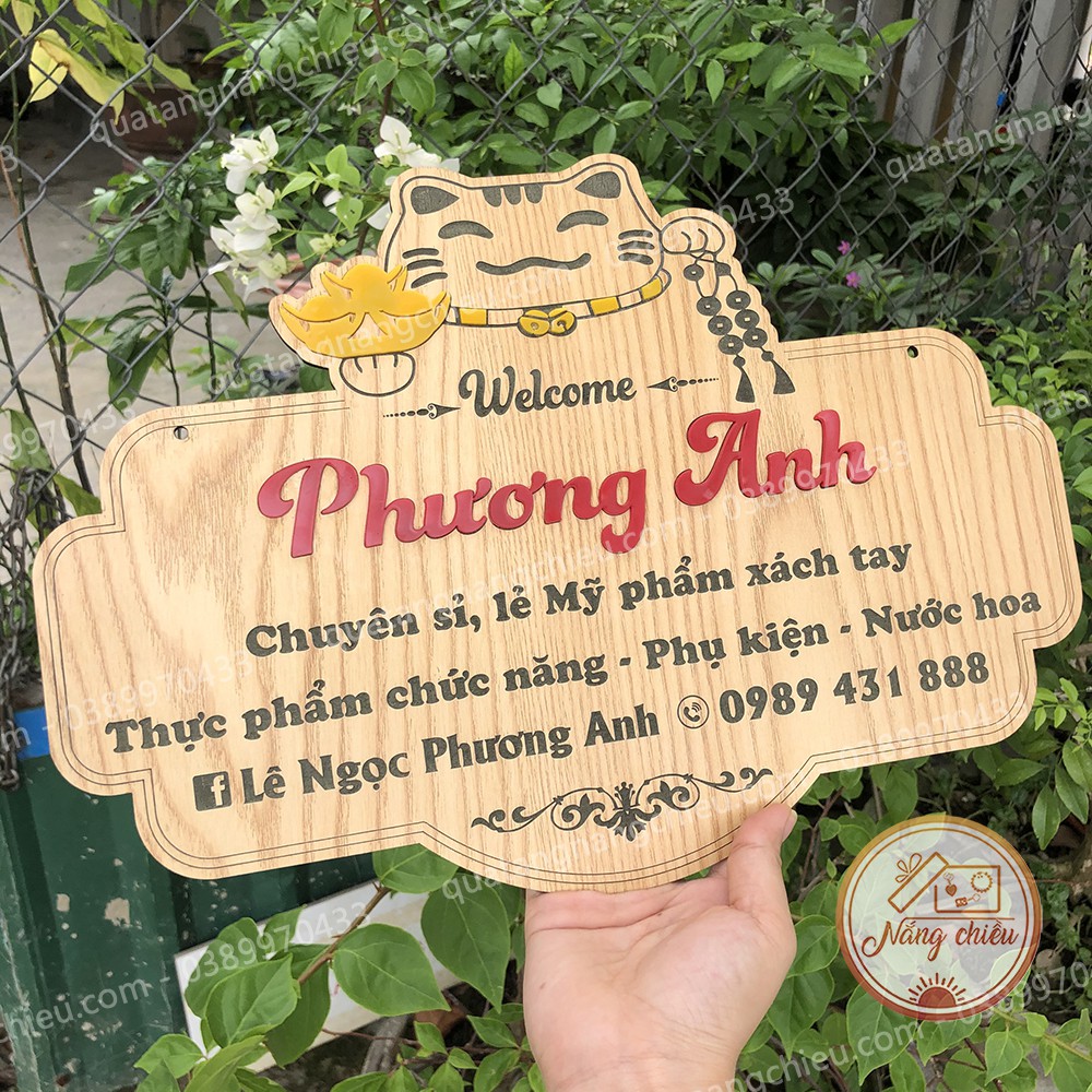 Bảng gỗ hình mèo thần tài, mang lại may mắn chio shop bán hàng, Bảng hiệu gỗ treo shop giá rẻ