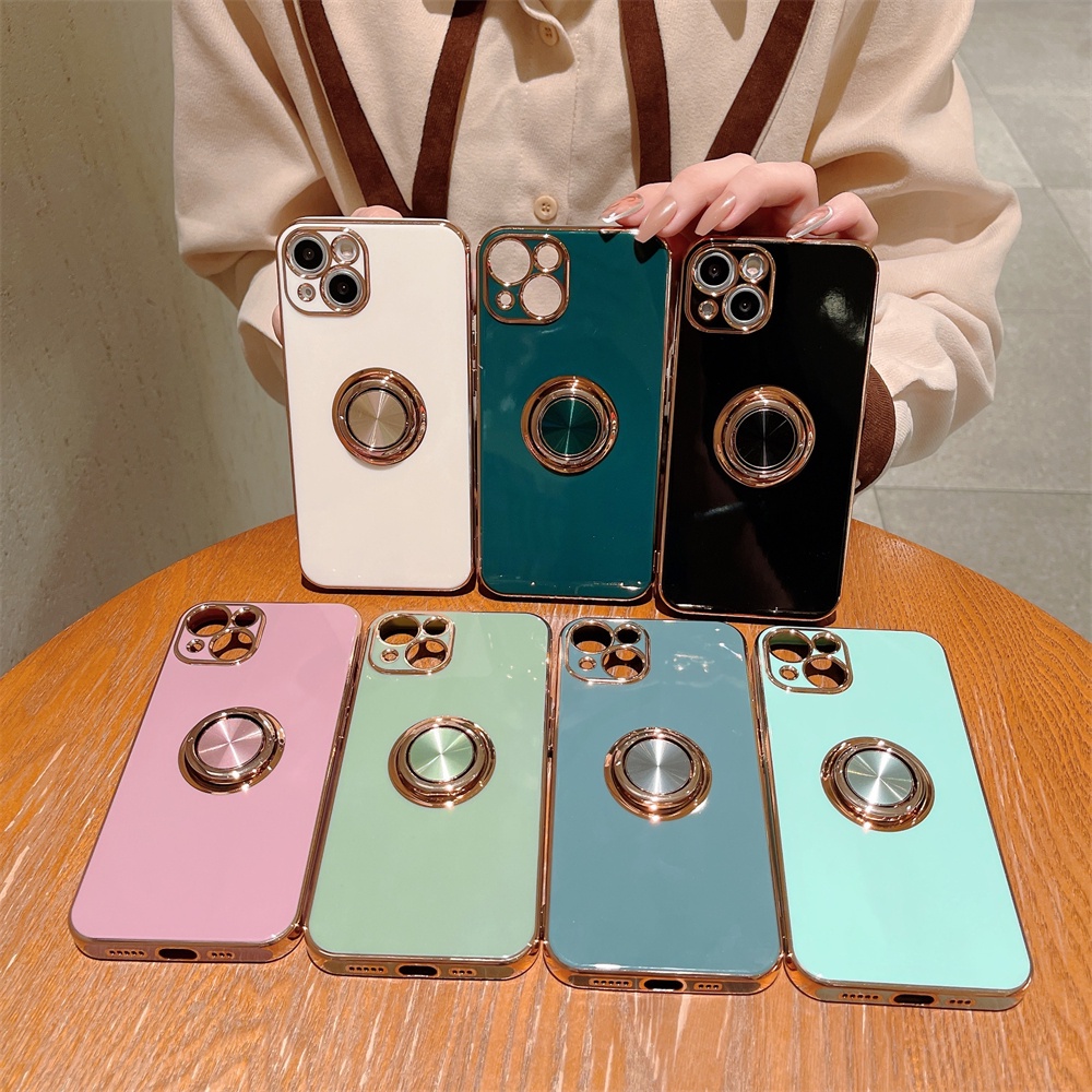 Ốp điện thoại TPU mạ vàng có giá đỡ xoay bằng kim loại thích hợp cho IPHONE 13 12 11 PRO MAX XS MAX XR X 8 7 PLUS