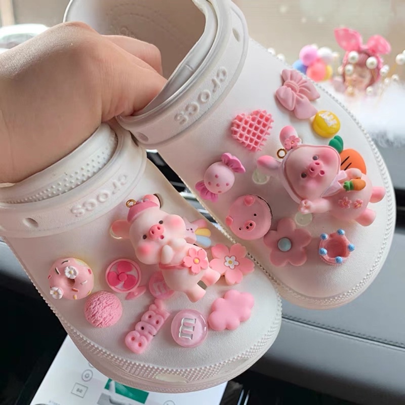 Set phụ kiện, jibbitz, sticker, charm gắn dép cross, gắn sục