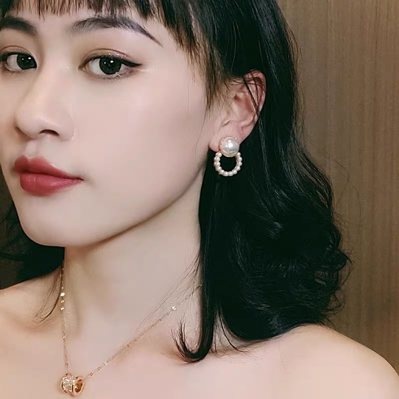 Khuyên tai Bông tai nữ hạt trai tròn cao cấp phong cách thanh lịch Emlux Jewelry Store