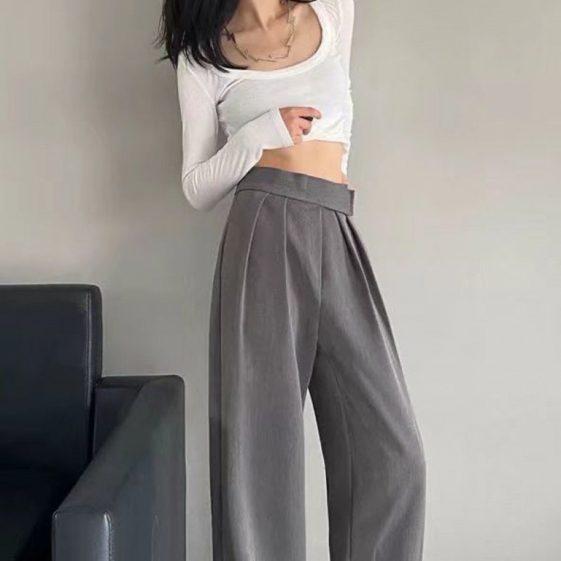 Quần Ống Rộng Nữ Cạp Dán Công Sở Chất Liệu Cotton Lưng Cao Nhiều Màu QD038