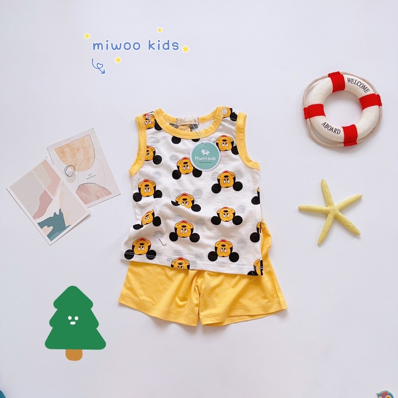 BL01 Bộ Ba Lỗ Thông Hơi Quần Thun Lạnh Miwookid Hoạ Tiết Disney Cho Bé Từ 8kg đến 18kg