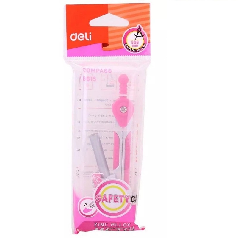 Compa chì gỗ Deli 8615 / Compa học sinh Deli E8615 chì gỗ thay thế tiện lợi có hộp đựng