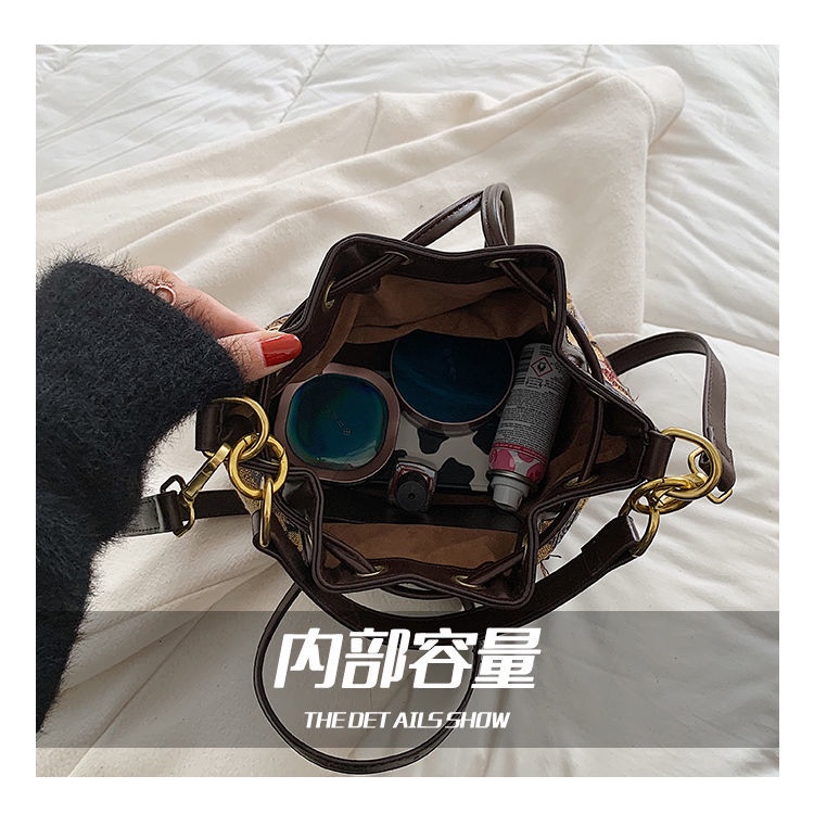 Popular bag women's net red bear printed one shoulder bucket bag versatile messenger bag