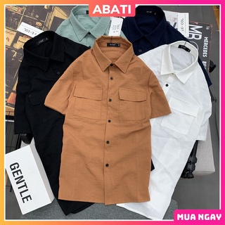 Áo sơ mi nam tay ngắn nữ form rộng big size kiểu dáng hàn quốc vải đũi thái dày dặn thoáng mát đẹp cao cấp ABATI
