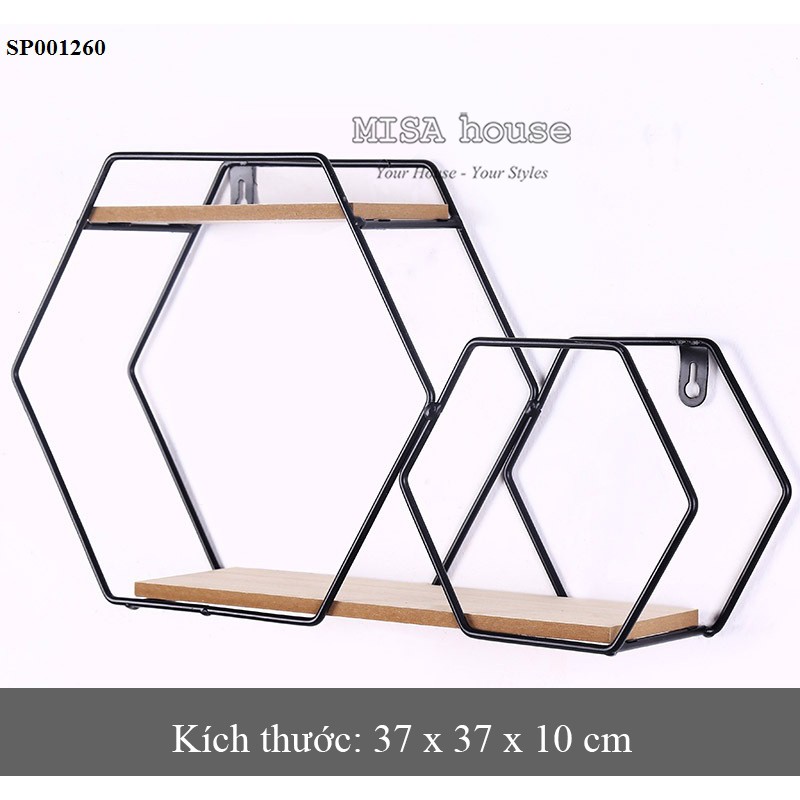 Kệ sắt treo tường đẹp trang trí hình tròn, lục giác, tứ giác, 3 tầng decor trang trí nhà, quán cafe, shop cửa hàng