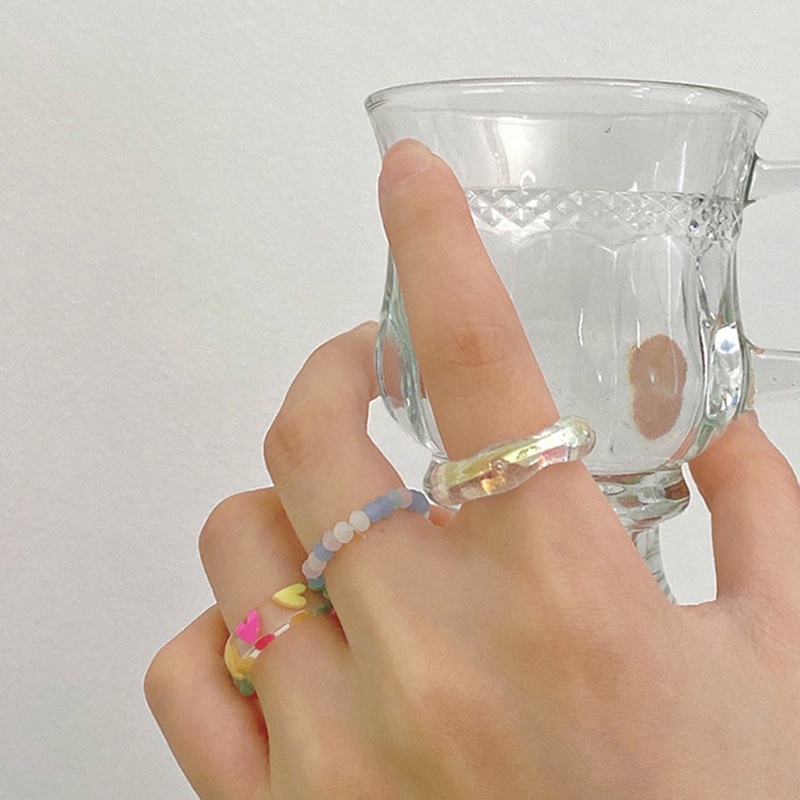 IF ME Set 3 nhẫn   nhựa kiểu trái tim dễ thương thời trang cho nữ