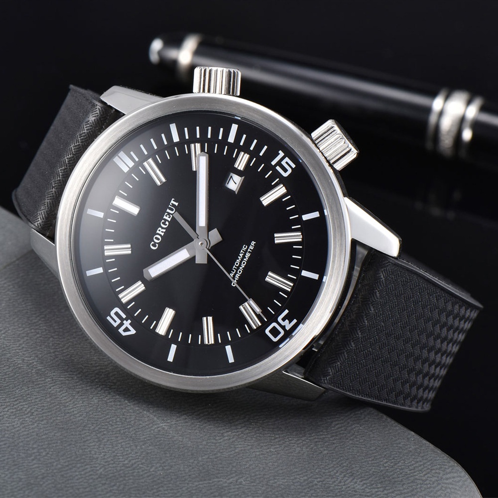 BẢO HÀNH 12 THÁNG Đồng hồ nam Automatic Nhật dây da,pin trôi,chống nước chống xước- Đông hồ Corgeut  có lịch ngày tháng