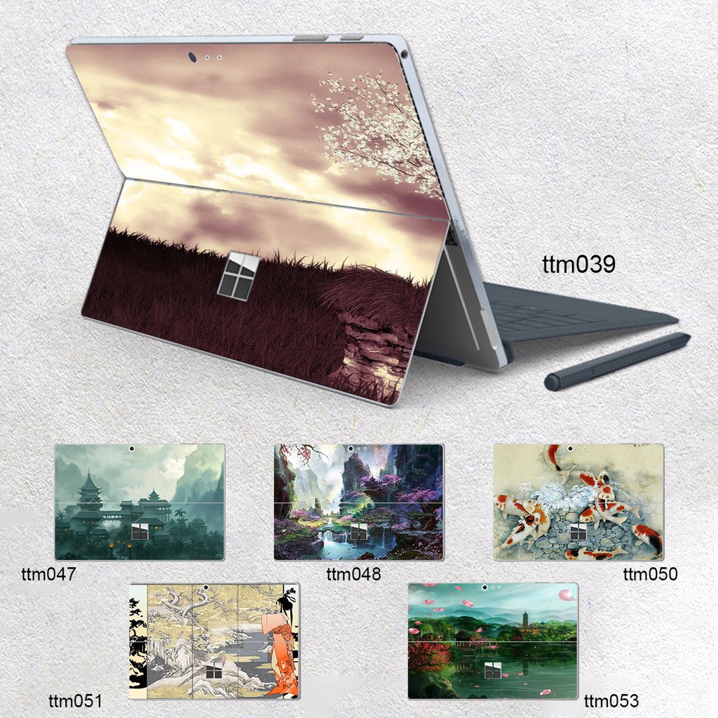 Skin dán hình Tranh thủy mặc x02 cho Surface 3 2015; Go, Go 2, Go 3; Pro 2 3 4 5 6 7 8 9 X