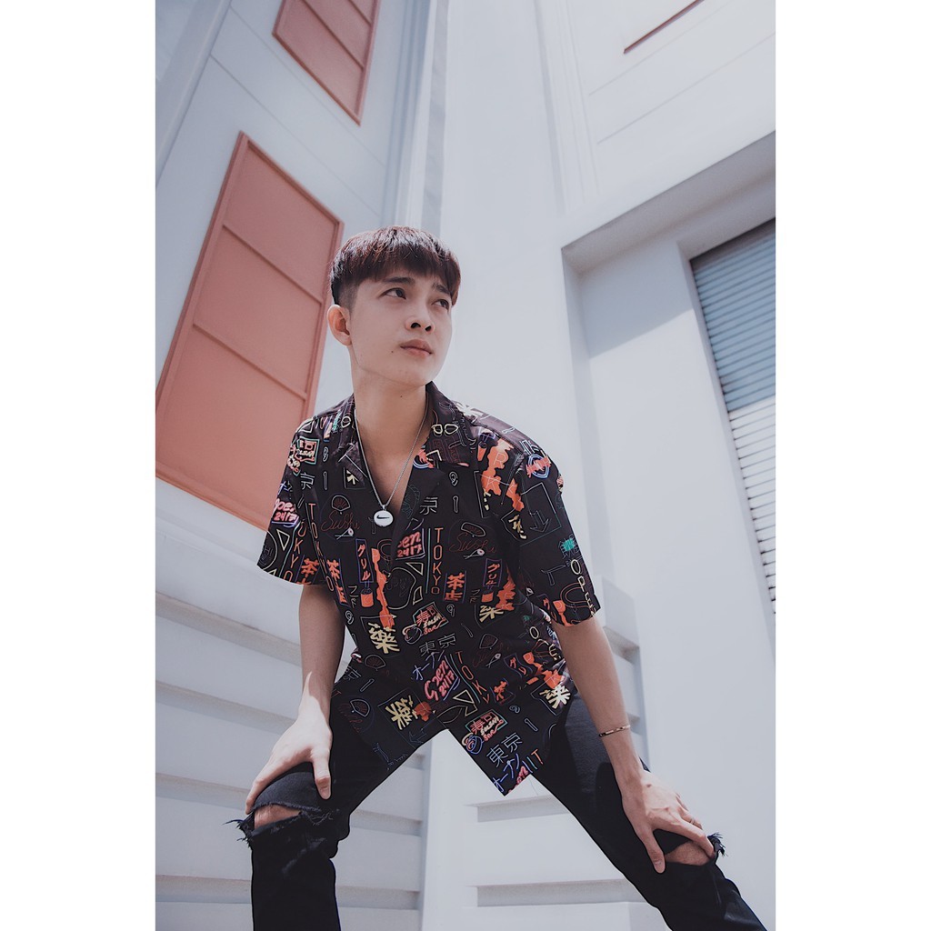 [CLIP THẬT] Áo sơ mi tay ngắn họa tiết NEON mende tay lỡ, FORM UNISEX | BigBuy360 - bigbuy360.vn