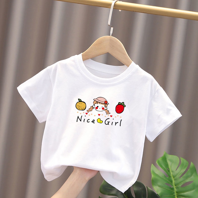 Áo Thun Cotton Ngắn Tay Màu Trắng Trơn Phong Cách Mới Cho Bé Gái 2 Tuổi