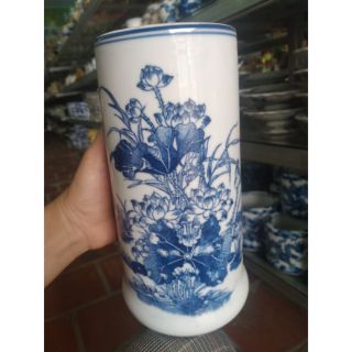 Ống hương men sứ xanh Bát Tràng cao 22, đk 9cm