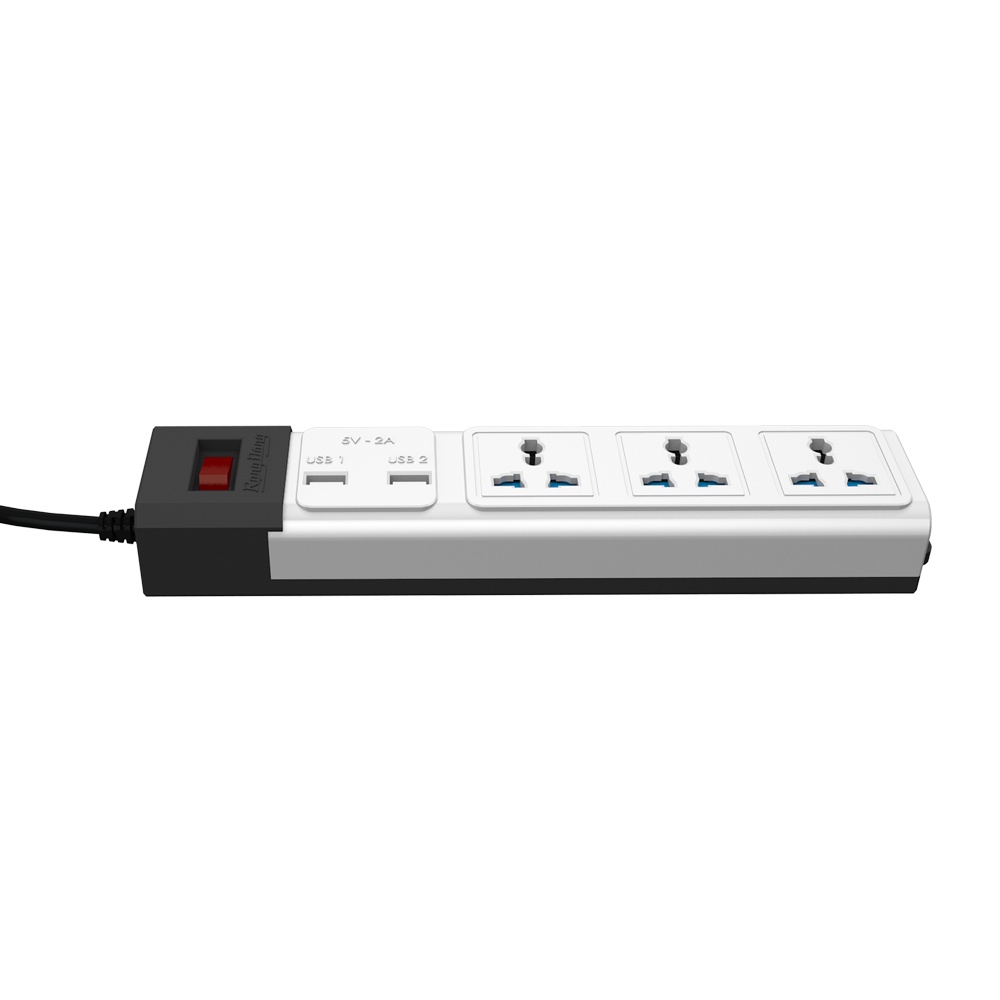 Ổ Cắm Điện Sạc Đa Năng Rạng Đông 2500W 2 Cổng USB, Sạc Nhanh 5V-2A, Tích Hợp Rơ Le Tự Ngắt, Dây Nối Dài 3M