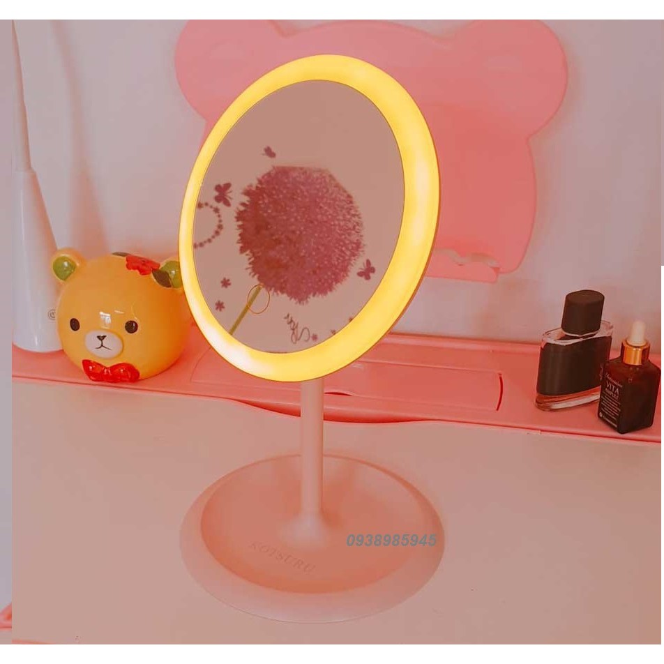 Gương Trang Điểm Có Đèn Led Cảm Ứng 3 Chế Độ Ánh Sáng Hàng Japan- Gương MakeUp Tròn Hai Màu Trắng Và Hồng Phấn