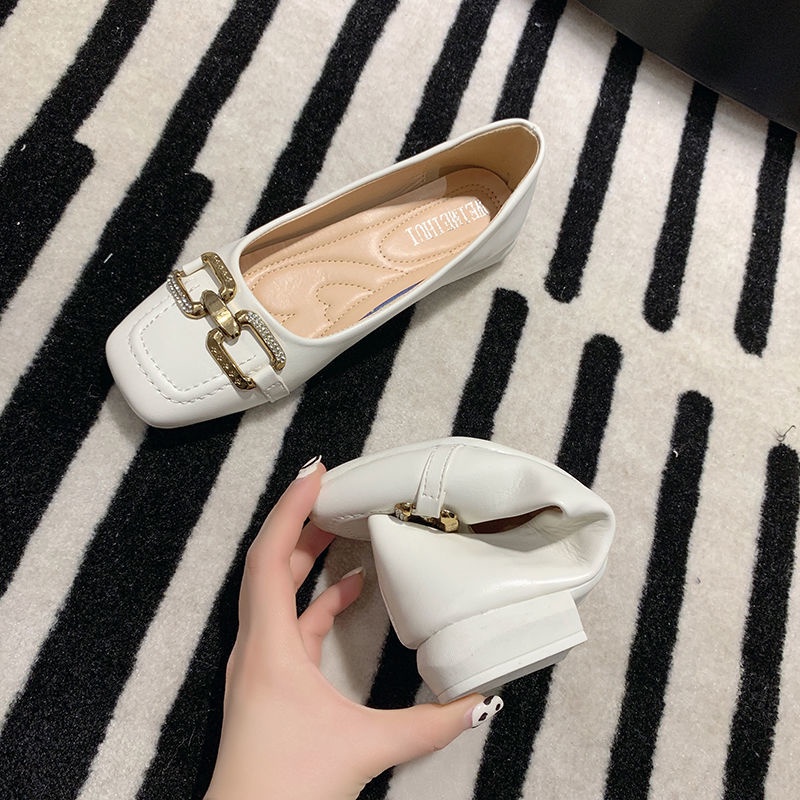 ✙☃♟gót chunky bơm miệng cạn giày lao động giày bà