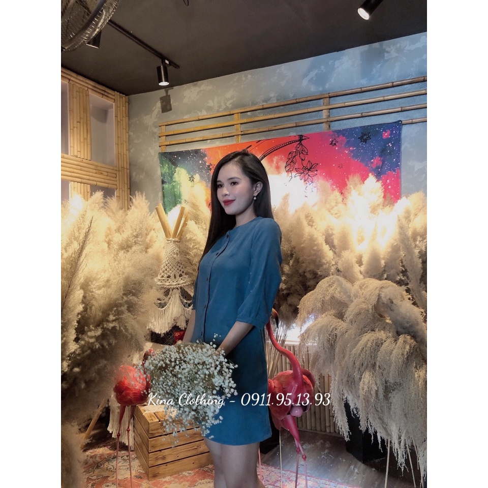 Đầm suông nữ tay lỡ nhung tăm Hàn công sở thanh lịch nữ tính D02 | BigBuy360 - bigbuy360.vn