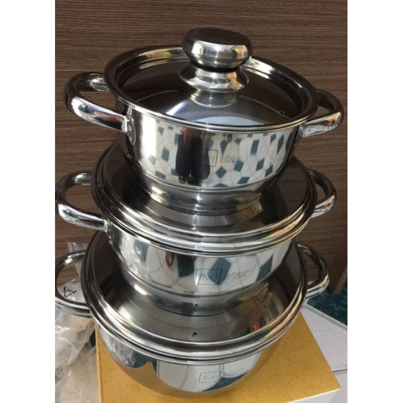 Bộ 3 Nồi Inox 3 đáy Fivestar Cool ( NẮP INOX)