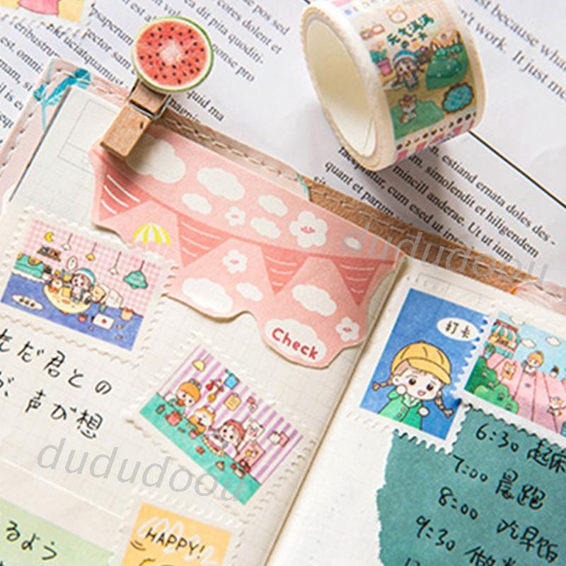 Cuộn Băng Dính Washi Tape In Hình Phong Cách Retro Dùng Trang Trí Nhật Ký