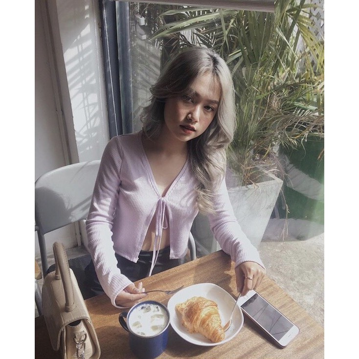 Áo khoác nhẹ croptop tay dài JOY BABE 🖤🤍cột dây mong manh sexy, mix đồ nhiều kiểu thun gân trắng đen áo kiểu CROD 42 -2A | BigBuy360 - bigbuy360.vn