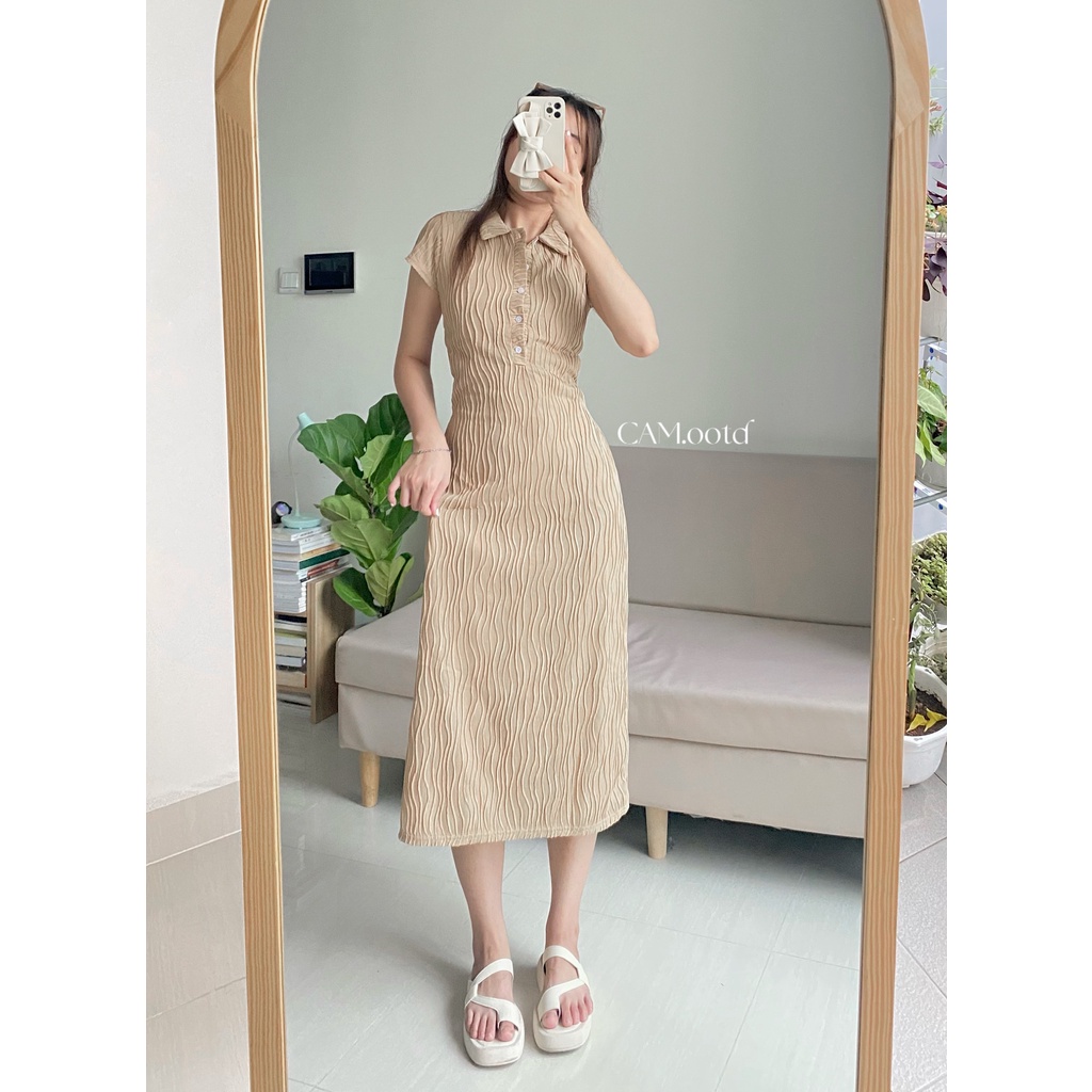 Set váy body sọc dài cổ polo đan dây lưng kèm váy dây yếm CAM.ootd
