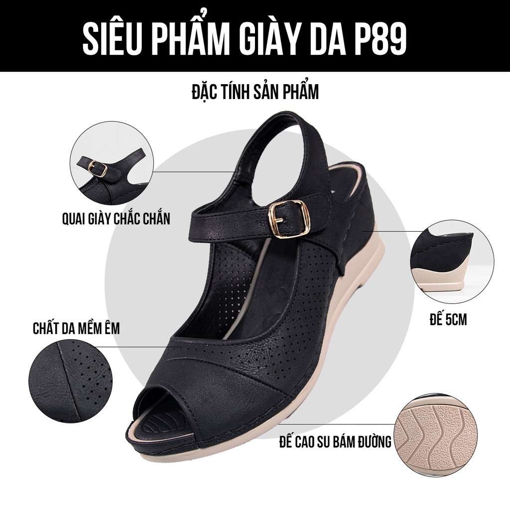 Giày sandal nữ đế xuồng đi học 3 phân cao gót kiểu xỏ ngón đế bệt dáng bánh mì bảo hành 1 năm P89 TIMAN