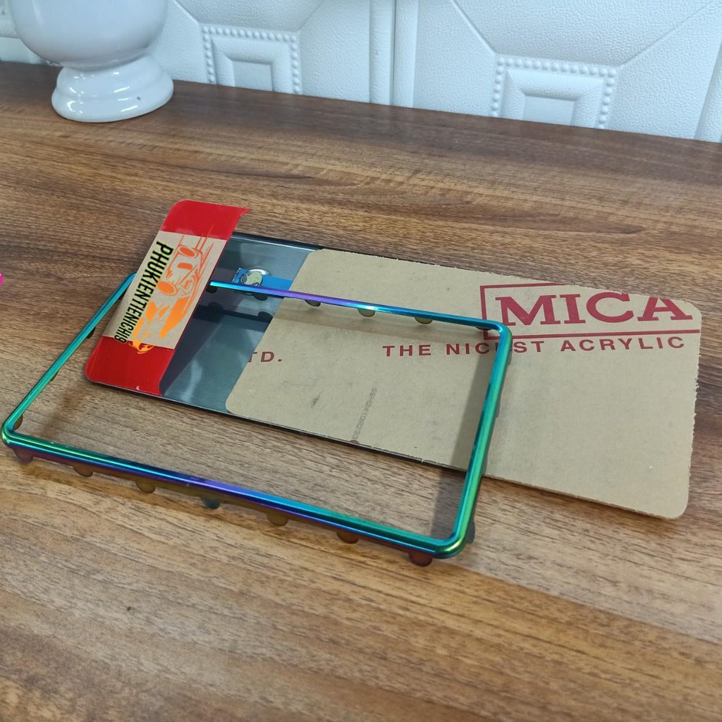 Khung Biển Số Titan Xe máy Đủ Bộ Mica Pat Biển Số Logo Tự Lắp Đặt Lên xe