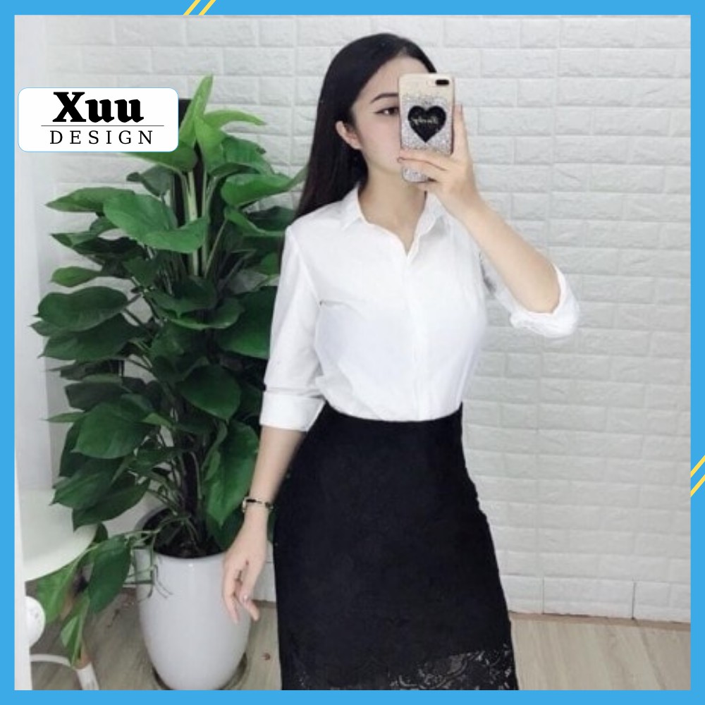 Áo sơ mi nữ trắng Xuu Design,Áo somi trơn basic chất liệu Tơ mềm mát SM04