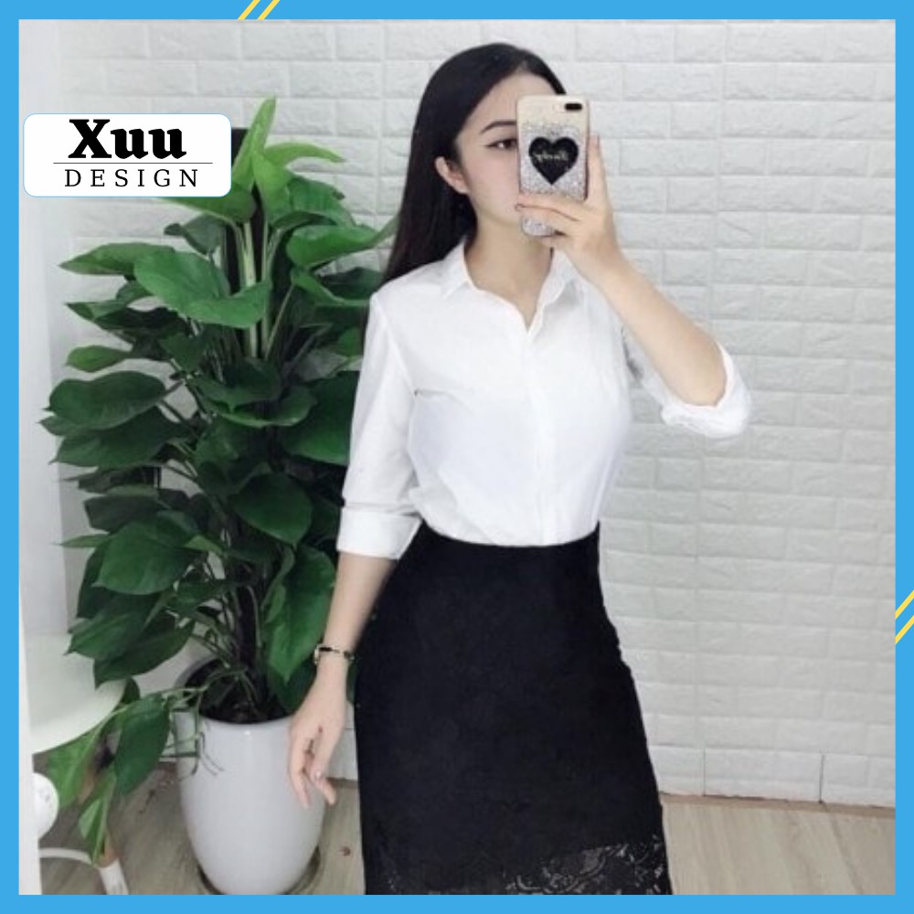 Áo sơ mi nữ trắng 💖Xuu Design💖Áo somi trơn basic chất liệu Tơ mềm mát SM04