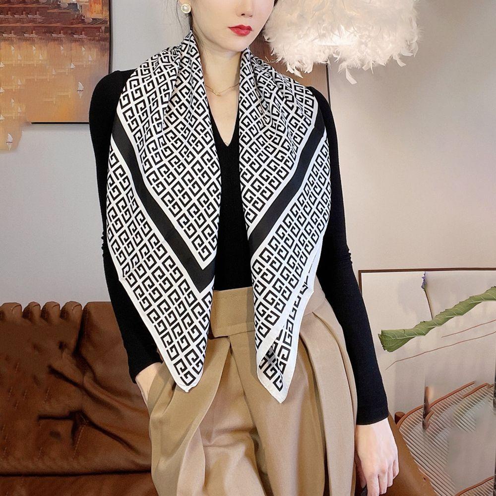 Qqmall Khăn Quàng Cổ Lụa Kẻ Sọc In Chữ Đơn Giản Thanh Lịch Dễ Phối Đồ Trang Trí Túi Xách Phong Cách Hàn Quốc