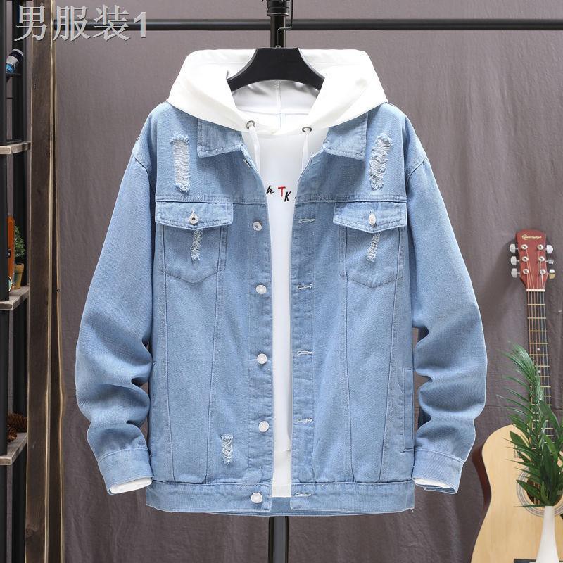 ❦▲◘Áo khoác nam hàng hiệu hợp thời trang denim mùa xuân và thu thanh niên Hồng Kông Phong cách hàn quốc kẻ sọc ☭