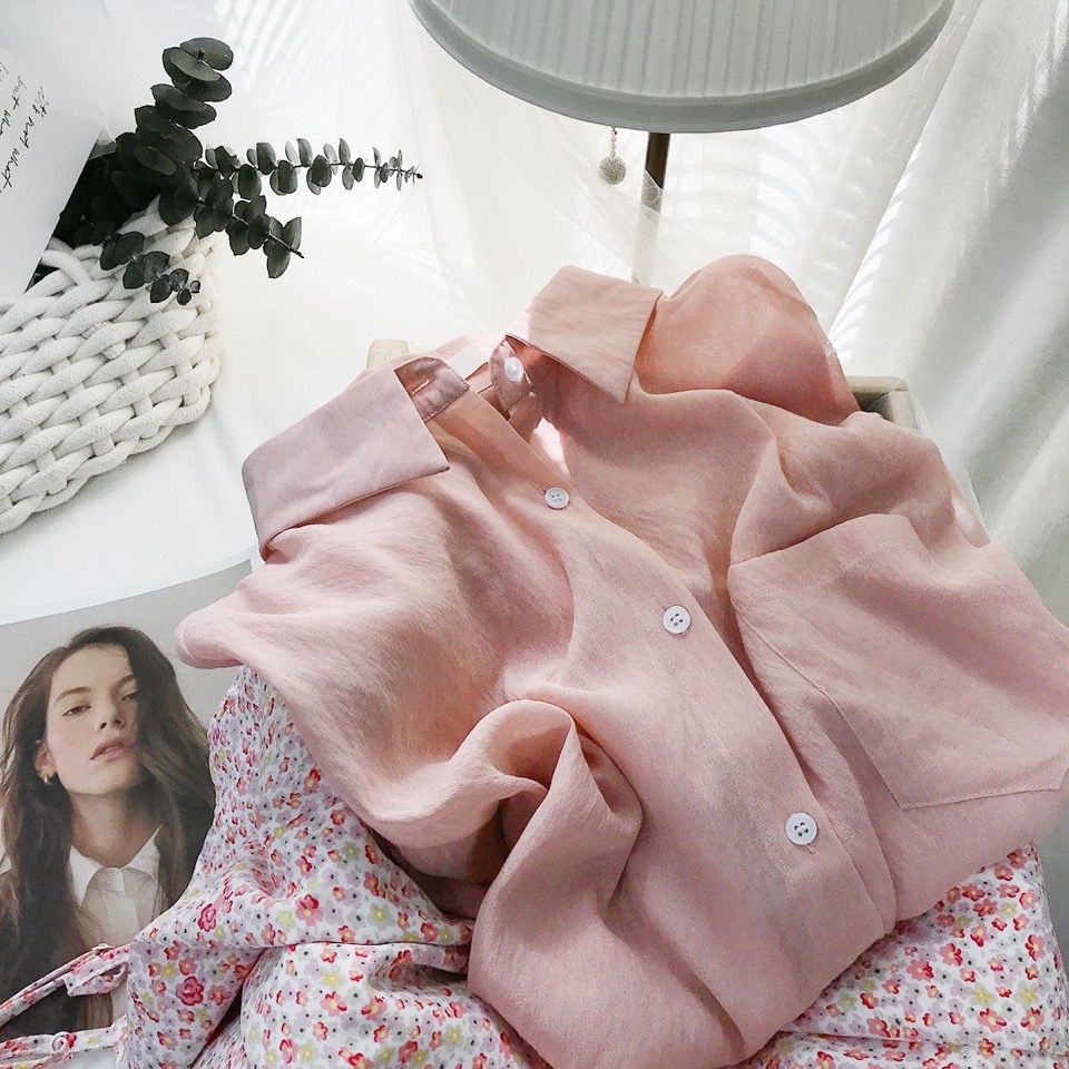 Áo Sơ Mi Chống Nắng Vải Tencel Tự Nhiên Tay Dài Dáng Rộng Màu Sắc Đơn Giản Cao Cấp