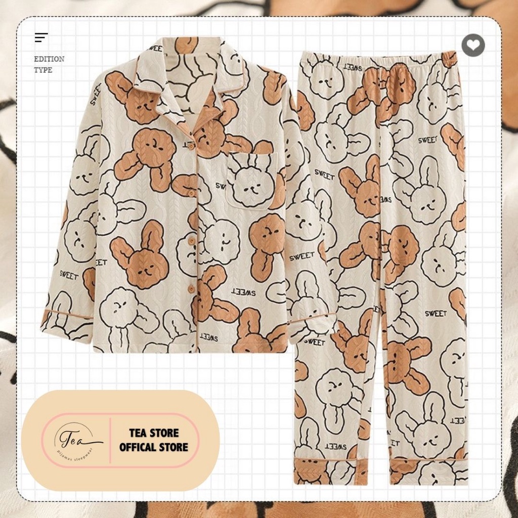 Bộ mặc nhà Pyjama Tea Store cotton có sẵn SLL dài tay họa tiết dễ thương 3