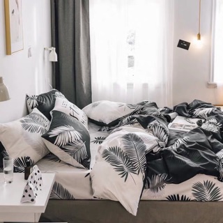 Bộ Drap & Chăn Phao Cotton Poly Lá Me Đen