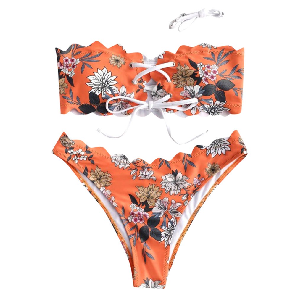 Bộ đồ bơi bikini nâng ngực in hoa phối dây buộc cho nữ | BigBuy360 - bigbuy360.vn