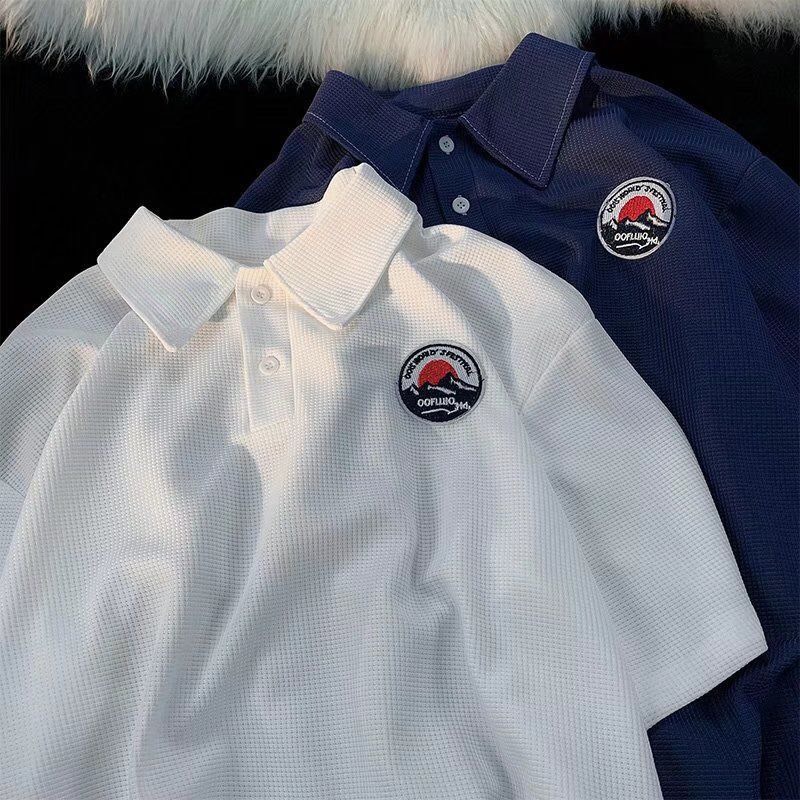 Áo polo nam nữ form rộng kiểu dáng basic logo thêu chất thun tăm dày mịn trẻ trung phong cách Hàn Quốc