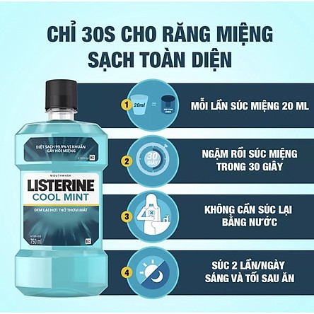 [CHÍNH HÃNG] - Nước Súc Miệng Hương Bạc Hà Listerine Cool Mint (750ml/Chai)