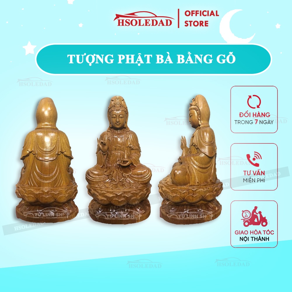 Tượng Phật bà để taplo bằng nhiều loại gỗ quý, mùi thơm dễ chịu.