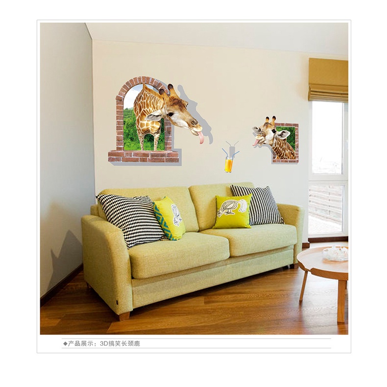 Decan dán tường đẹp, decan 3D hình hươu cao cổ xinh xẻo XH0861