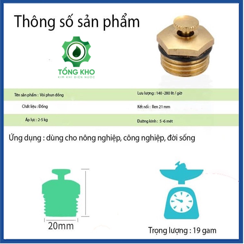 Béc phun sương bằng đồng nguyên chất hình cánh quạt ( ren ngoài 21mm) bán kính tưới 6-8 mét - Tổng kho kim khí điện nước