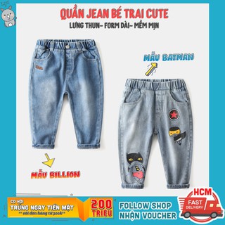 Quần JEAN dài quần bò lưng thun cho bé trai form dài chất liệu mềm mịn thoáng mát in hình siêu nhân chuẩn chất lượng