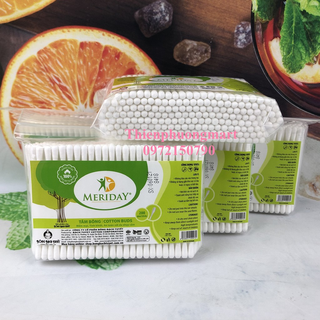 Tăm Bông Người Lớn Meriday 200 que/ Gói Zíp - Tăm Bông Bông Bạch Tuyết COTTON BUDS mẫu mới