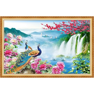 Tranh dán tường uyên ương chim công trang trí phòng ngủ NewTM-0096K